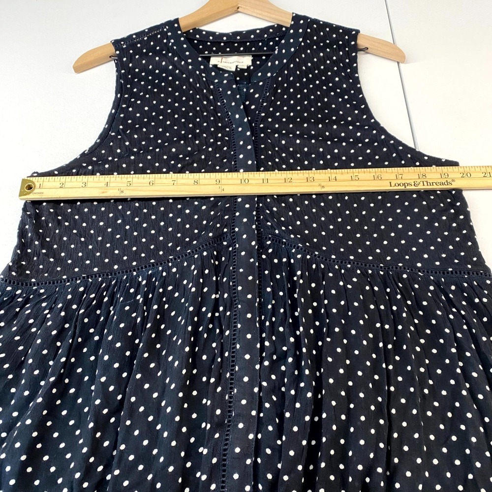 Anthropologie Shirt Dress Women L Navy Layla Lightweight Polka Dot Button - Picture 11 of 13